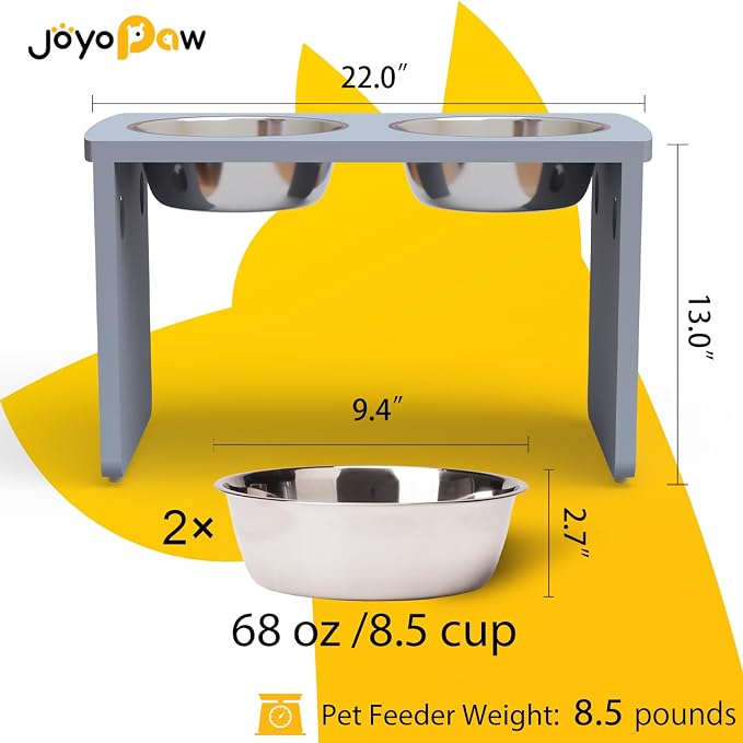 Elevated Dog Bowls, Bamboo Raised Dog Bowl for Large Dogs, with 2 Stainless Steel Bowls (13'' Tall-68oz Bowl, Grey) - Image 2