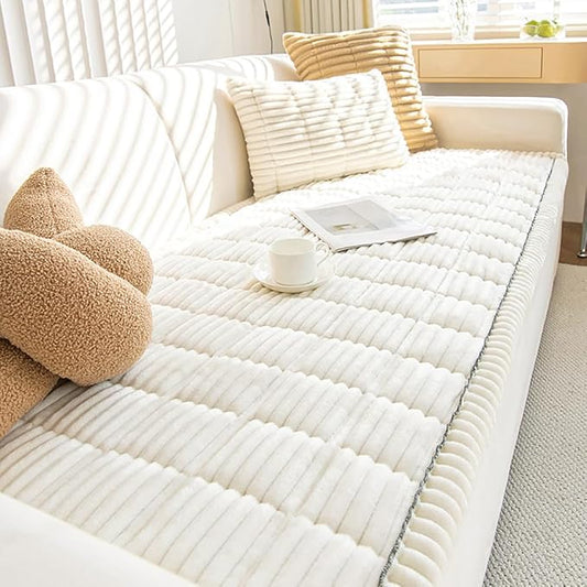 vctops Striped Couch Cover Super Soft Corduroy Sectional Sofa Cover Washable Non Slip Sofa Slipcover Furniture Protector for Kid Dog Pet,1 Piece (Cream,35"x94") by vctops