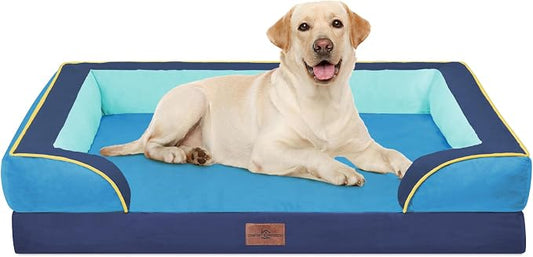 Comfort Expression Orthopedic Dog Bed for Extra Large Dogs with Bolster | Waterproof Dog Couch Bed with Washable Cover & Non-Slip Bottom, Supportive Egg Crate Foam XL Pet Bed, 42x30 Inch by ComfortExpression