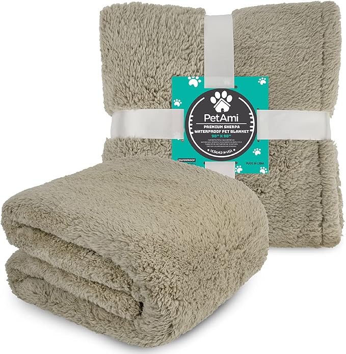 PetAmi Fluffy Waterproof Dog Blanket for Couch and Bed, Reversible Sherpa Pet Throw, Pee Proof Furniture Protector Sofa Cover, Washable Cat Blanket for Medium Large Dogs and Cats (Taupe Camel, 90x90) - Image 8