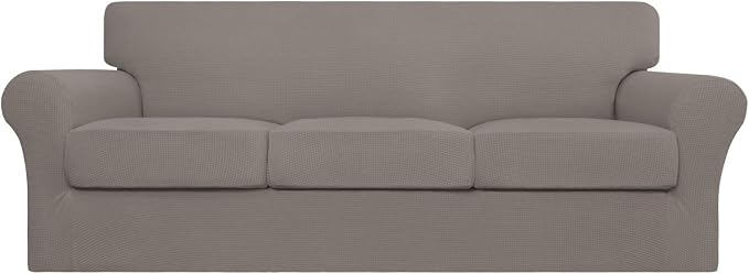 Easy-Going 4 Pieces Stretch Couch Cover Sofa Cover for Dogs Washable Sofa Slipcover for 3 Separate Cushion Couch Spandex Jacquard Fabric Elastic Furniture Protector for Pets, Kids (Taupe, Sofa) by Easy-Going