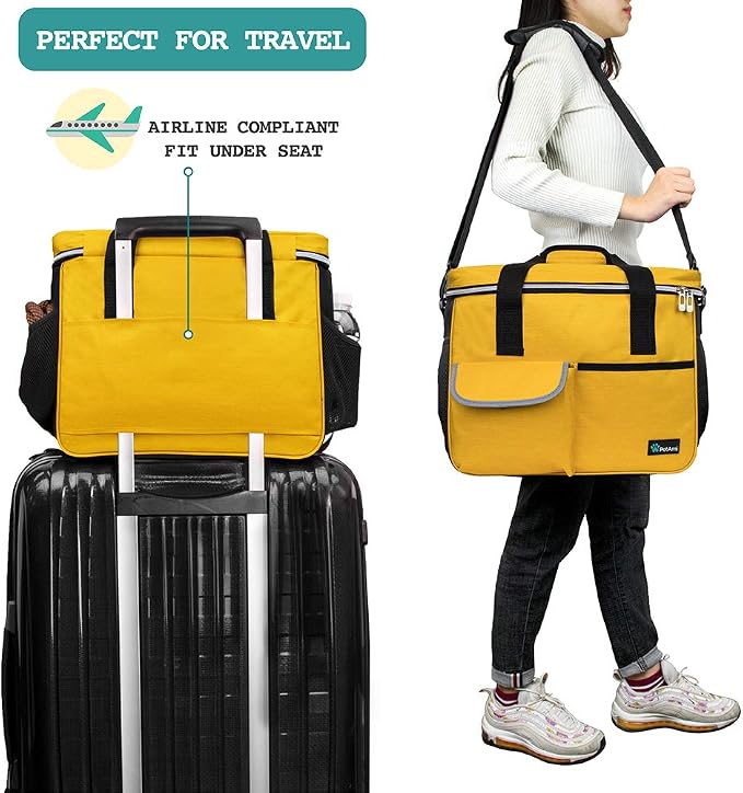 PetAmi Dog Travel Bag Organizer, Pet Travel Kit with 2 Food Containers & 2 Collapsible Dog Bowls, Pet Supplies Tote with Luggage Sleeve, Weekend Road Trip Camping Essentials, Yellow, Medium - Image 5