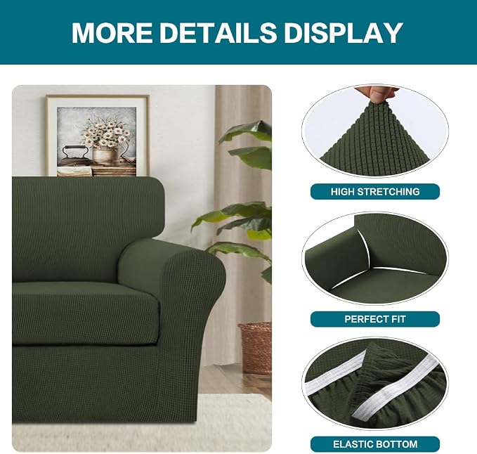 Turquoize 2 Piece Chair Covers Armchair Slipcovers for Living Room Armchair Sofa Cover with Individual Cushion Covers Feature Jacquard Fabric (Chair, Olive) - Image 4