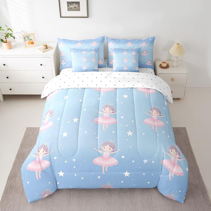 Feelyou Ballet Girls 7 Piece Bedding Set Twin Size - Cute Comforter Set With Sheets for Kids, Teens, Toddler - Dancing Girl Bed in a Bag With Star Pattern by Feelyou