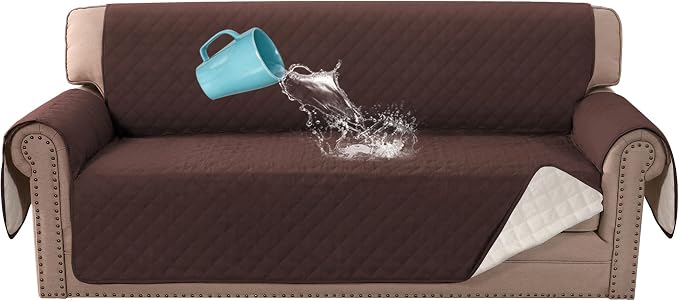 H.VERSAILTEX Couch Cover, Sofa Covers for 3 Cushion Couch, Dog Couch Cover Protector, Furniture Covers for Pets, 100% Waterproof Cover with Non-Skid Backing & Elastic Straps(Sofa, Chocolate) by HVERSAILTEX