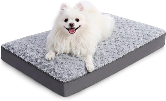 KSIIA Washable Dog Crate Bed Waterproof for Medium Dogs,29x18 in,Light Gray | 3in egg crate foam,orthopedic support,Soft rose velvet,3ply waterproof fabric,removable cover,anti-slip base,washable by KSIIAPetProducts