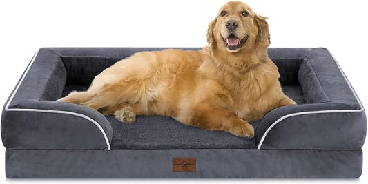 Comfort Expression Orthopedic Dog Bed for Extra Large Dogs with Bolster | Waterproof Dog Couch Bed with Washable Cover & Non-Slip Bottom, Supportive Egg Crate Foam XL Pet Bed, 42x30 Inch by ComfortExpression