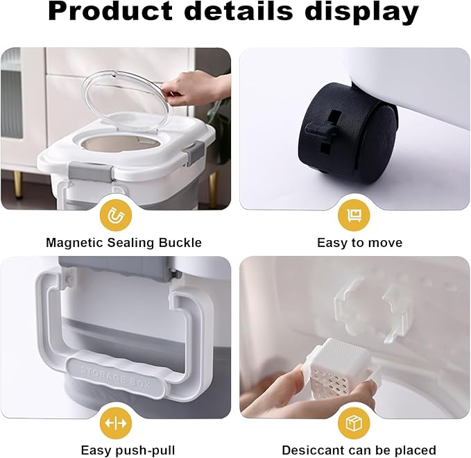 SEWIU 2pack 25 lbs Dog Food Storage Container,Collapsible Dog Food Container with Scoop,Pet/Dog/Cat/Bird Food/Cat litter Storage Containers to Keep Dry,Easy to Move.(Black+white) - Image 3