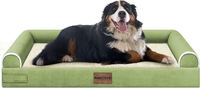 NANUYA Orthopedic Dog Bed for Jumbo Dogs, 53 x 42 Inch, Grass Green | Egg crate foam for joint support, 3-sided bolster pet sofa, waterproof lining, washable cover, and non-skid base by Nanuya