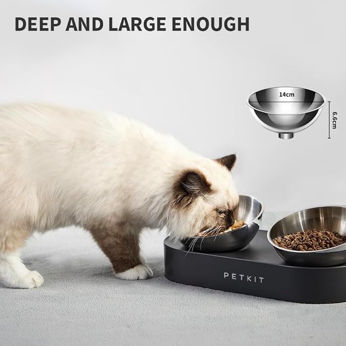 PETKIT Elevated Dog Cat Bowl with 2 Stainless Steel Replaced Bowls, 15° Tilted Raised Cat Food and Water Bowls, Food Grade Material, Nonslip No Spill Pet Feeding Bowls - Image 6