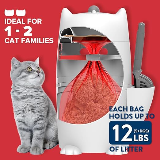 Red Rocket Pets Cat Litter Trash Can Kitty Twister Plus Pack, 12x Refills Bags and 6X Charcoal Sachets, No Smell Litter Storage Container, Litter Disposal System - Image 2