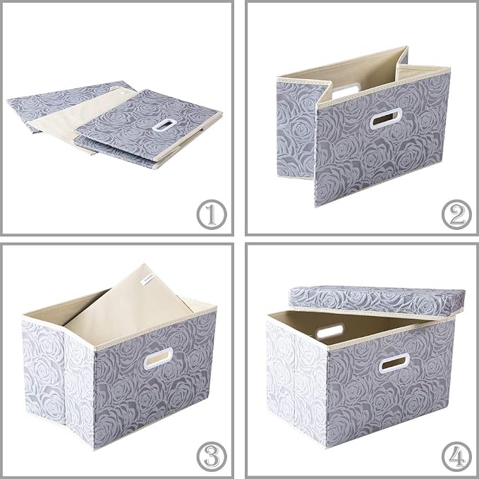 PRANDOM Larger Collapsible Storage Box with Lid [1-Pack] Fabric Decorative Storage Bin Cube Organizer Container Basket with Cover Handles for Bedroom Closet Living Room Gray 17.7x11.8x11.8 Inch - Image 5