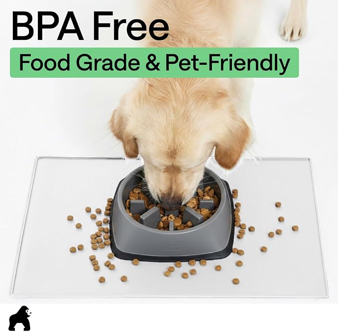 GORILLA GRIP 100% Waterproof Raised Edge BPA Free Silicone Pet Feeding Mat, Dog Cat Food Mats Contain Spills Protects Floors, Placemats for Cats and Dogs Water Bowl, Pets Accessories 26x17 White - Image 8