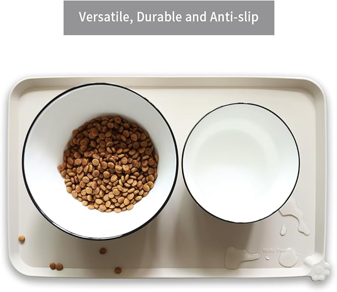 Hoki Found Silicone Pet Food Tray - High-Lips Dog Cat Bowl Mats - Waterproof Dog Cat Food Mats - Colors: Cream Brown - Image 4
