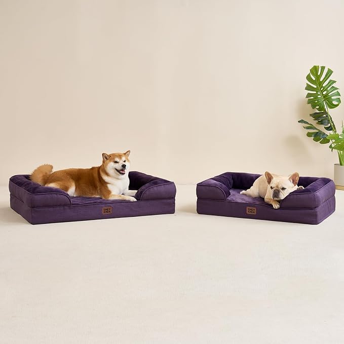 EHEYCIGA Orthopedic Dog Beds Large Sized Dog, Waterproof Washable Pet Bed | Non-Slip Bottom and Egg-Crate Memory Foam Dog Couch Bed with Washable Removable Cover, Purple - Image 8