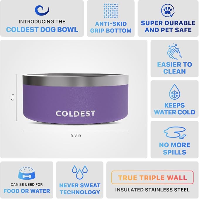 Coldest Dog Bowl - Anti Rust Metal, Non Slip, 3 Layers Insulated Stainless Steel Dog Bowls - Spill Proof & Heavy Duty - Water Bowl for Dogs, Cats & Pets, Dish Washer Safe (100 oz, Galaxy Purple) - Image 5