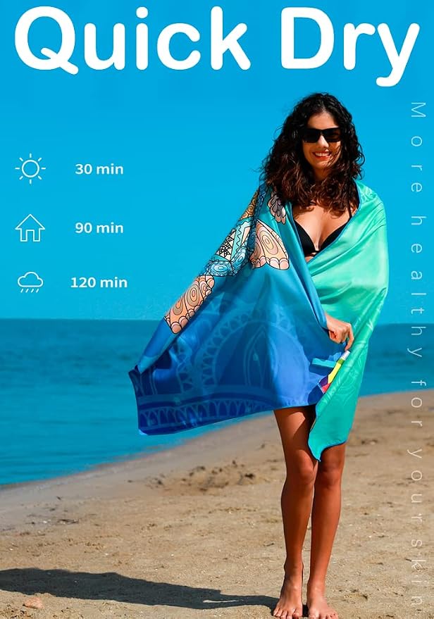 Widdonen Microfiber Beach Towel,Compact 2 Pack-71x32 Inch with Bag Travel | Extra Large,Lightweight,Thin,Sand Free,Quick Dry,Absorbent.Packable for Camping,Swim,Pool,Bath,Picnic,Cruise Essentials Gift - Image 5