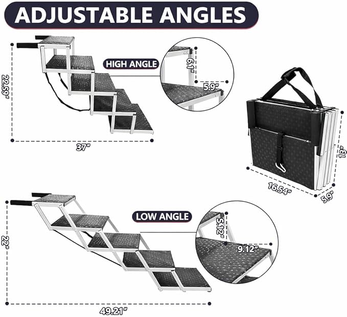 PENSUN Dog Stairs with Nonslip Surface Portable Folding Pet Ramp for Car, SUV and Trucks Foldable Truck Ramp Stairs for Small to Large Size Dogs Up to 250LBS