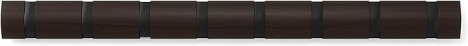 Umbra Flip Coat Rack, Wall Mount 8-Hook, Space Saving, Walnut/Black | Real wood and steel build, retractable hooks fold flat, holds coats bags and scarves, easy install - Image 10