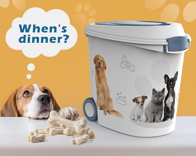 DRATO Pet Food Storage Container with Wheels Resin 30LB Capacity Dog Food Container with Slow Feeder Bowl and Scoop Easy to Move to Keep Food Fresh for Dogs, Cats, Birds - Image 5