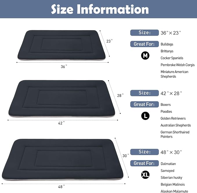Dog Bed Soft Dog Crate Bed Pad Mat, 48 in Non Slip Bottom Washable Beds for Extra Large Dogs, Pet Bed Mattress Kennel Pad, Dark Blue Gray - Image 6