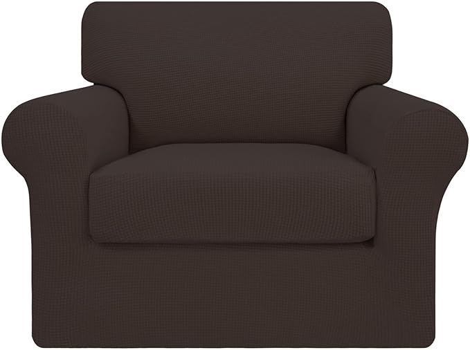 Easy-Going 2 Pieces Stretch Couch Cover Sofa Cover for Dogs Washable Sofa Slipcover for Separate Cushion Couch Spandex Jacquard Fabric Elastic Furniture Protector for Pets, Kids (Chocolate, Chair) by Easy-Going
