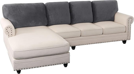 PrinceDeco Sectional Couch Covers Velvet Cushion Covers for Sectional Couch Washable Cushion Covers for Sectional Sofa Pet Friendly Sectional Sofa Slipcovers(1 Chaise Back+ 3 Sofa Back,Grey) by PrinceDeco