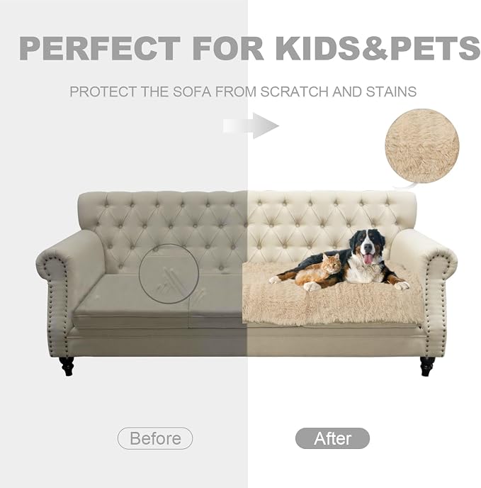 Waterproof Dog Bed Cover, Dog Pad Soft Plush Pet Blanket with Anti-Slip Back for Bed Couch Sofa, Furniture Protector for Small, Medium and Large Dogs and Cats (Beige, 82"x120") - Image 3