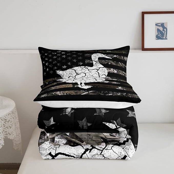 Manfei Duck Bedding Set for Kids Boys Girls Camouflage Animal Pattern Farmhouse Style All Season Cozy Comforter Set King Size Retro Leaves Branch Plant Duvet Set Home Decor，2 Pillowcases - Image 5