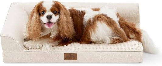 COZY KISS Orthopedic Dog Bed for Medium Small Size Dog, Dogs Crate Bed, L Shaped Foam Anti-Slip Bottom Pet Cat Sofa with Washable Removable Cover, Suitable for Pet Up to 40 lbs, 30x20x6.5 inch, Beige by COZYKISS