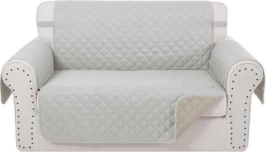 Reversible Loveseat Couch Sofa Covers, 2-Seater, Light Grey | Loveseat Covers for Dogs Water Repellent, Friendly Furniture Protector with Elastic Straps for Living Room by LuxshareHome