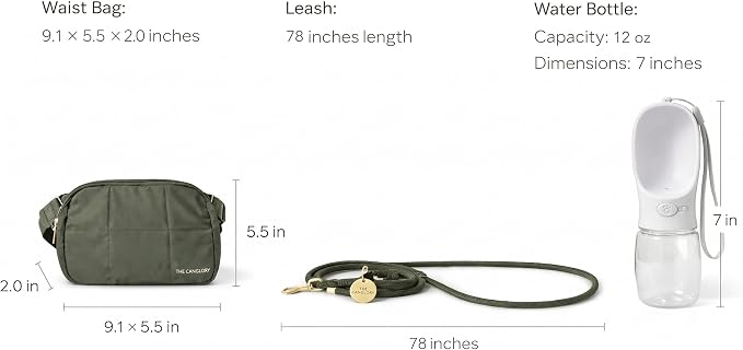 Dog Walking Fanny Pack, 4-in-1 Dog Walking Accessories Kit with Crossbody Dog Walking Bag, Hands-Free Rope Leash, 12oz Water Bottle & Poop Bag Dispenser, Treat Pouch for Training (Olive Green) - Image 3