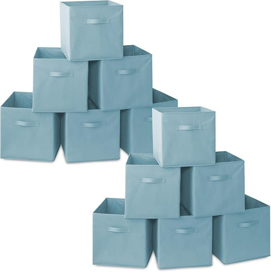 Casafield Set of 12 Collapsible Fabric Cube Storage Bins, Baby Blue - 13" Foldable Cloth Baskets for Shelves, Cubby Organizers & More by Casafield