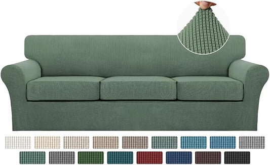 Turquoize 4 Piece Sofa Covers for 3 Cushion Couch Sofa Slipcover Soft Couch Cover for Dogs-Washable Sofa Furniture Covers with 3 Individual Large Cushion Covers, Feature Fabric (XL Sofa, Loden Frost) by Turquoize