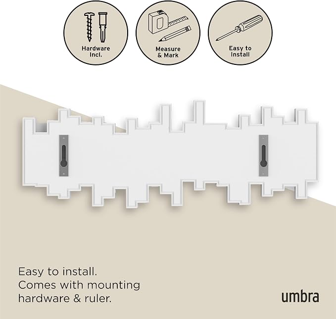 Umbra Sticks Wall Mount Coat Rack, 5 Hook Retractable Pegs, White | Mounting hardware included, sculptural modern design, entryway or bedroom use, recycled plastic - Image 6