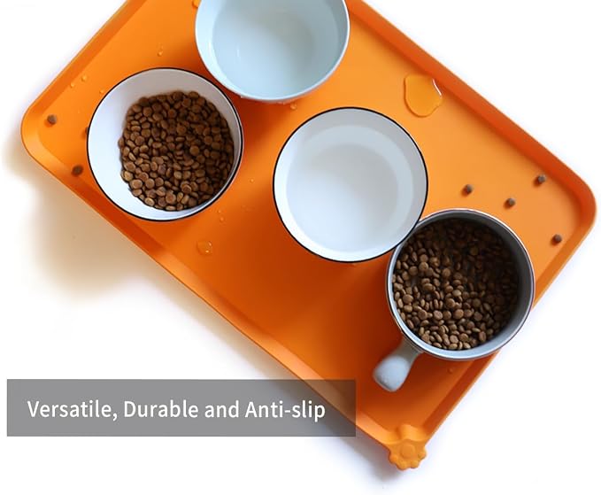 Hoki Found L Silicone Non Slip Pet Dog Cat Bowl Mats - Placemat - Feeding Mat - Waterproof - For Carpet - Orange - Image 4