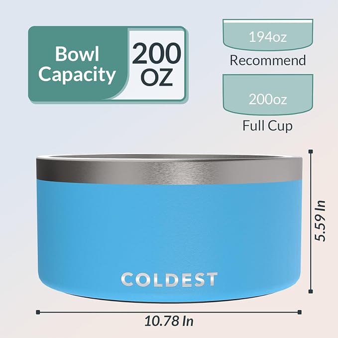 Coldest Dog Bowl - Anti Rust Metal, Non Slip, 3 Layers Insulated Stainless Steel Dog Bowls - Spill Proof & Heavy Duty - Water Bowl for Dogs, Cats & Pets, Dish Washer Safe (200 oz, Celestial Blue) - Image 4