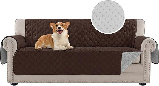 PrinceDeco Sofa Cover Couch Cover for 3 Cushion Couch Water Resistant Sofa Cover for Living Room Quilted Furniture Couch Cover Washable Couch Protector Width Up to 78"(Oversized Sofa, Brown) by PrinceDeco