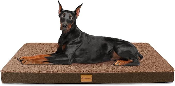 Patas Lague Orthopedic Jumbo Dog Bed for Large Sized Dog 56''X40'', Soft Waterproof Egg Crate Foam Large Pet Crate Beds Mat with Removable Washable Cover and Non-Slip Bottom, Brown by PatasLague
