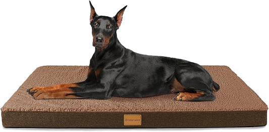 Patas Lague Orthopedic Jumbo Dog Bed for Large Sized Dog 56''X40'', Soft Waterproof Egg Crate Foam Large Pet Crate Beds Mat with Removable Washable Cover and Non-Slip Bottom, Brown by PatasLague