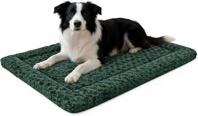 Washable Dog Bed Mat with Anti-Slip Bottom, Deluxe Plush Memory Foam Crate Pad & Waterproof Outdoor Kennel Mat for Dogs & Cats-Durable Crates Beds, Large Medium Small Puppy Size30 x 20",Green by Unknown