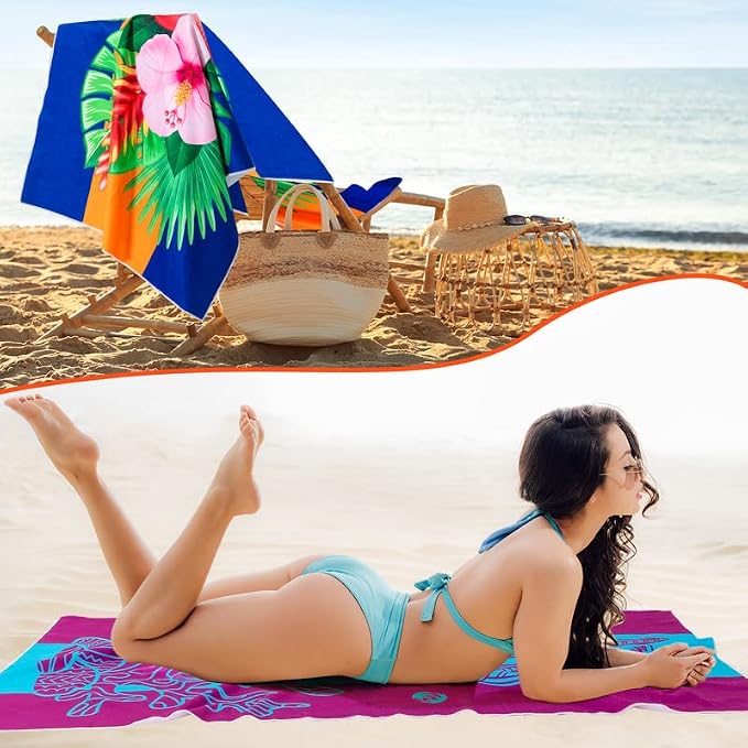 Redbaker 16 Packs 59 x 28 inches Oversized Hawaiian Beach Towel Bulk Extra Large Pool Towels Set Microfiber Quick Dry Swim Towel Blanket for Women Men Adult Bath Travel(Bright Colors) - Image 6