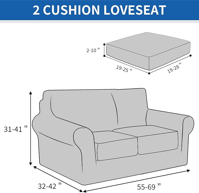 CYCMCAO 3 Piece Stretch Sofa Cover Couch Covers for 2 Cushion Couch, Non Slip Loveseat Covers, Sofa Covers Washable with Elastic Bottom for Kids, Dogs (Khaki), 55"-69" (2 Cushion Loveseat) - Image 2