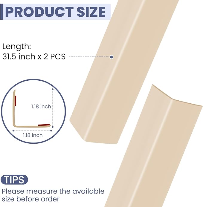 2PCS Wall Corner Protectors Guards - Self Adhesive Corner Protector & Corner Guards for Walls Edge Protection, Easy to Apply - No Tools Needed(Beige, 31.5"x1.18") - Image 4