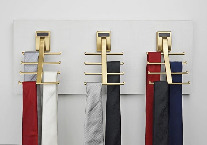 TAG Hardware Premium Space Saving Eight Tie Storage Hook Cleat Mount Organizer Rack for Home and Business (MATT Gold) - Image 2