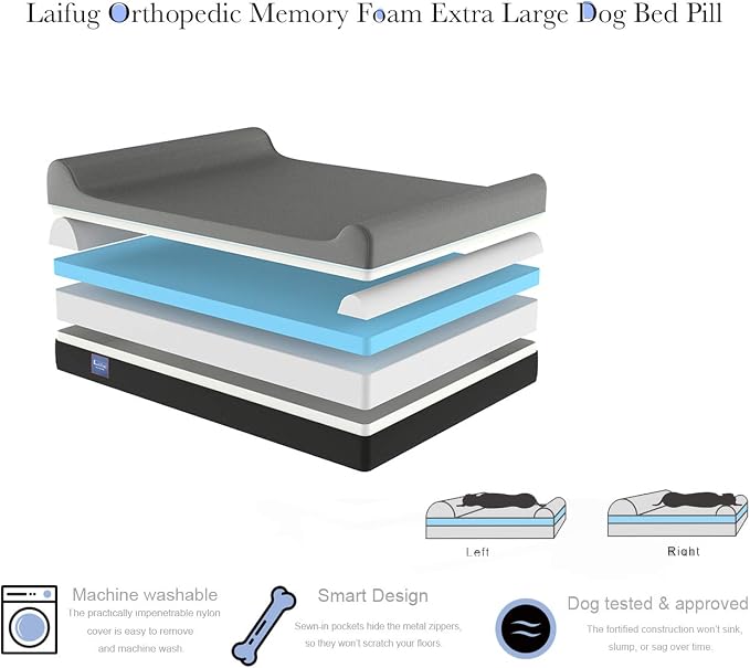 Laifug Orthopedic Memory Foam Extra Large Dog Bed Pillow(50"x36"x10", Chocolate) Durable Water Proof Liner & Removable Washable Cover & Smart Design - Image 4