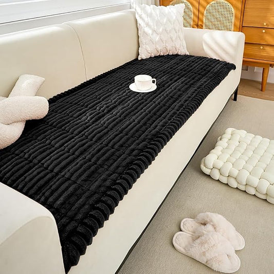 vctops Striped Couch Cover Super Soft Corduroy Sectional Sofa Cover Washable Non Slip Sofa Slipcover Furniture Protector for Kid Dog Pet,1 Piece (Black,35"x94") by vctops