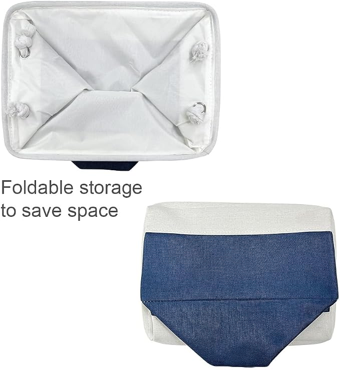TheWarmHome Storage Bins for Shelves - 1 Pack 13.8x9.7x6.7 inch Collapsible Storage Basket for Organizing, Dog Toy Bin for Closet Organizer laundry Cloth Nursery (White & Jean Blue) - Image 8