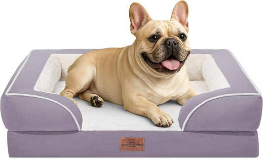 Comfort Expression Orthopedic Dog Bed for Medium Size Dog with Bolster | Waterproof Dog Couch Bed with Washable Cover & Non-Slip Bottom, Supportive Egg Crate Foam Medium Pet Bed, 30x20 Inch by ComfortExpression