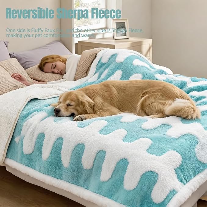 Waterproof Pet Blanket,Dog Bed Covers Couch Sofa Stylish Jacquard Pets Throw Blankets for Puppy Cats Washable Reversible Furniture Protection Covers (Blue Wave,S) - Image 4